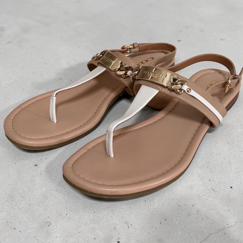 COACH Women's Caterine Nude and White T-Strap Thong Sandals! Size 7.5 - Picture 3 of 10